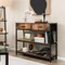 Rustic Brown Console Table with Folding Fabric Drawers and 2 Open Shelves